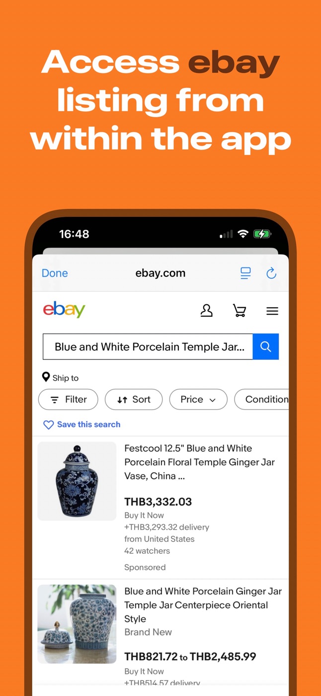 Access eBay listings from within the app
